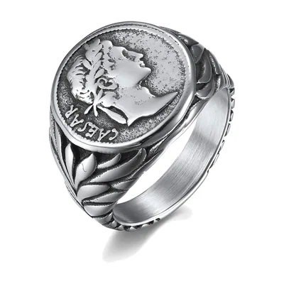 Anillo Sello Imperio Romano Motivo César, Acero Inoxidable 316L
