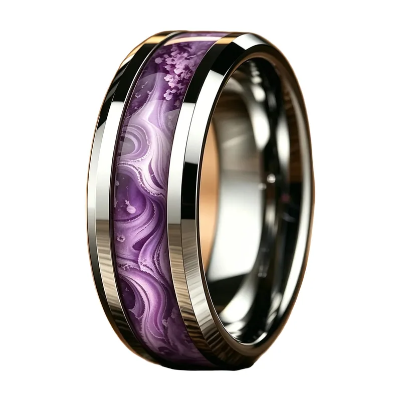 Herrenring mit Koa-Holz-Inlay aus Edelstahl