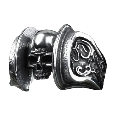 Calvarium Totenkopf-Ring mit Gravuren, Edelstahl