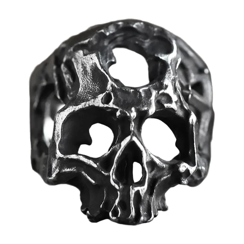 Skull Statement Ring with Openwork Design, Stainless Steel