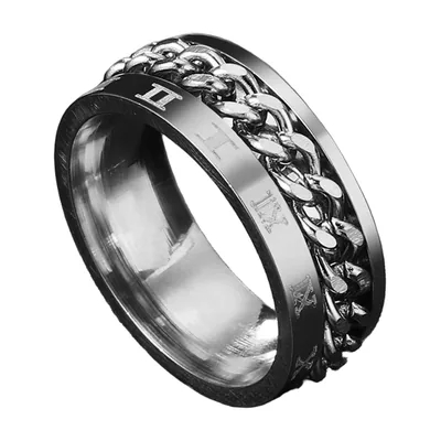 Herren Spinnerring mit Gliederkette und Römischen Ziffern, Edelstahl