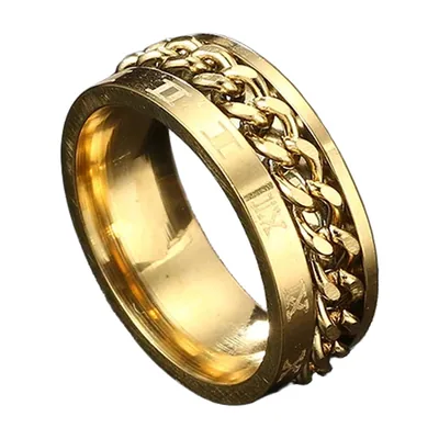 Herrenring mit Panzerketten-Design, Goldfarben, Edelstahl
