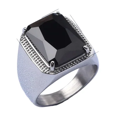 Herren Siegelring mit schwarzem Zirkonia-Stein, Edelstahl