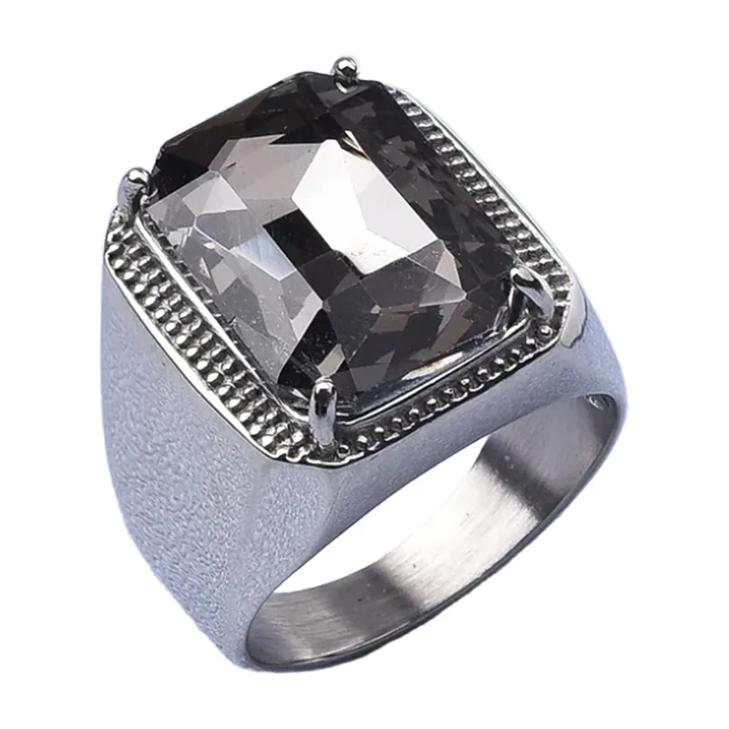 Chevalière Carrée avec Zircone Noire, Acier Inoxydable