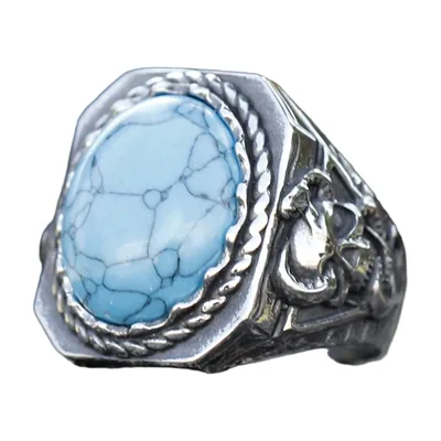 Anillo Sello de Calavera con Piedra Azul, Acero Inoxidable