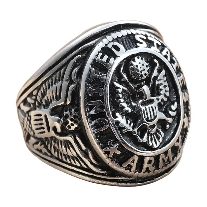 Chevalière Aigle Motif US Army, Acier Inoxydable