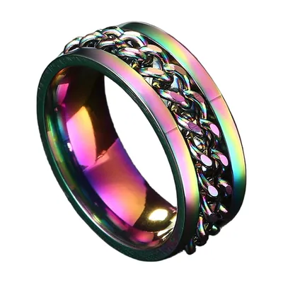 Spinner Ring with Chain Detail, 316L Stainless Steel