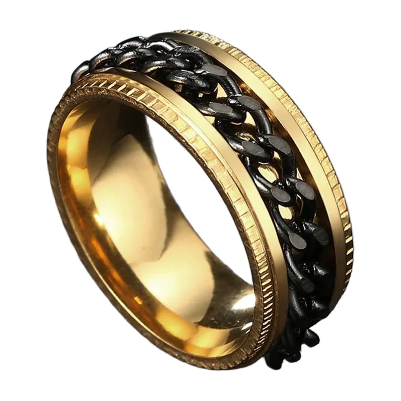 Anillo de Banda con Eslabones Bicolor, Acero Inoxidable 316L