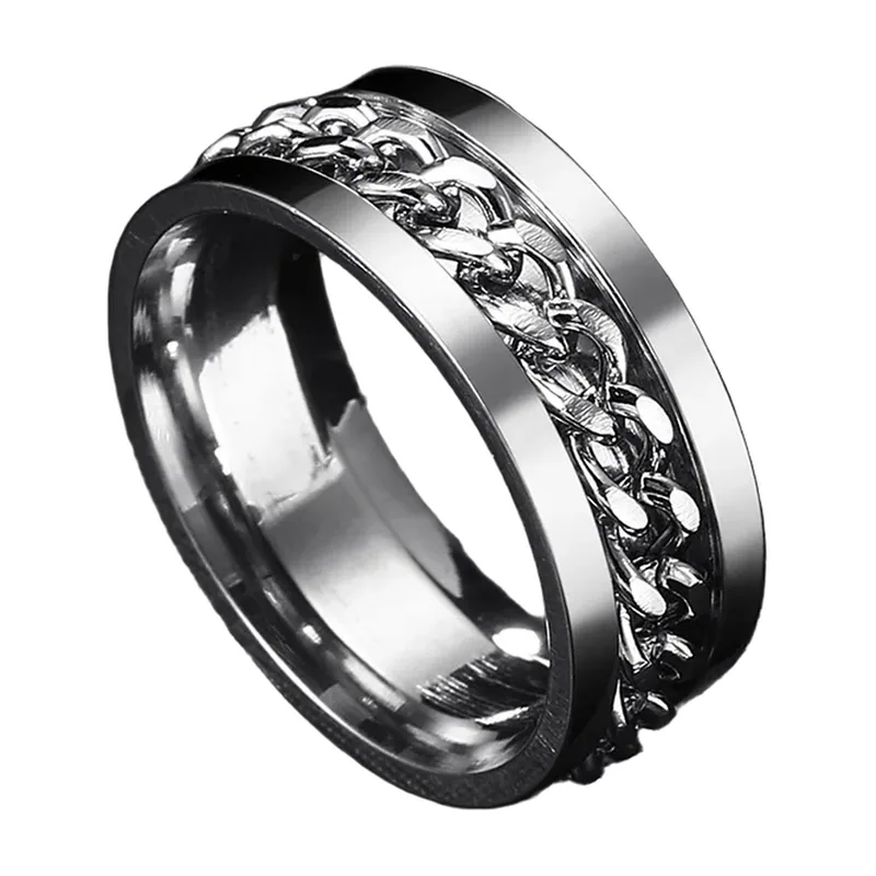 Chain Link Spinner Ring, 316L Stainless Steel