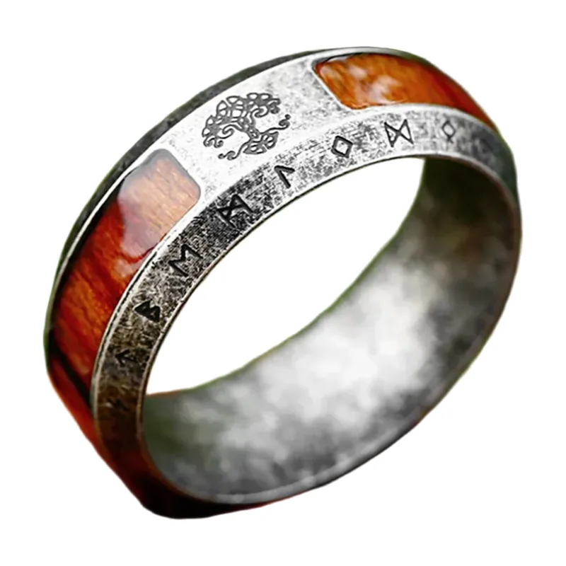 Yggdrasil Lebensbaum Ring mit Runen, Edelstahl