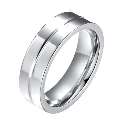 Anello a Fascia Classico con Scanalatura Centrale, Acciaio Inossidabile