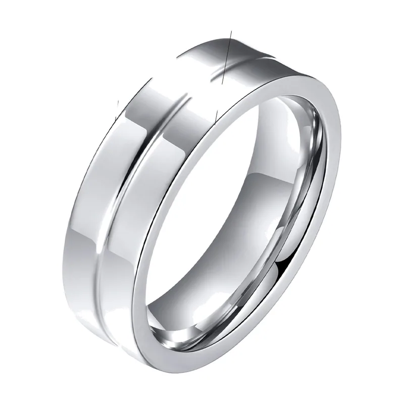 Bague Alliance Classique avec Rainure Centrale, Acier Inoxydable