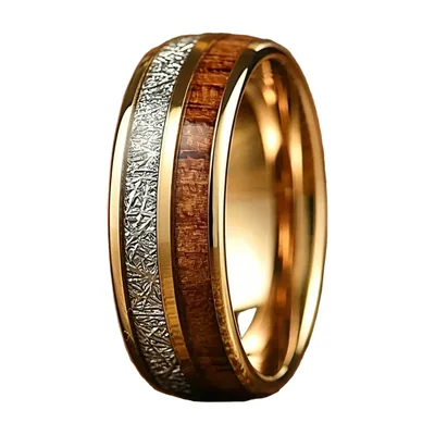 Anello con Opale Rosso e Meteorite, Acciaio Inossidabile