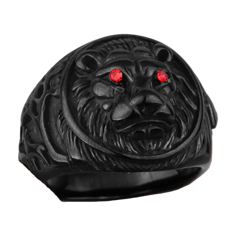 Tiger Head Signet Ring with Red Stones, Stainless Steel