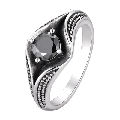 Chevalière Carrée avec Zircone Noire, Acier Inoxydable