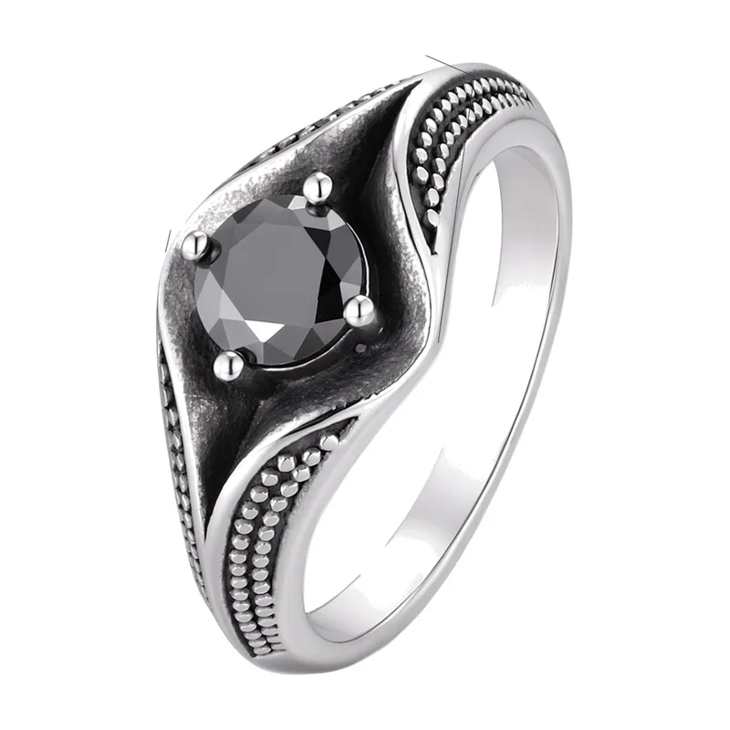 Anello Sigillo Quadrato con Zircone Nero, Acciaio Inossidabile