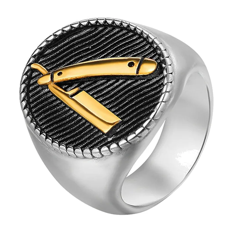 Anello Sigillo con Rasoio Professionale, Acciaio Inossidabile 316L