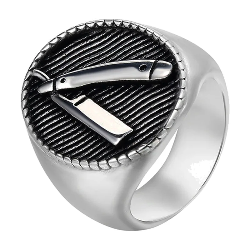 Straight Razor Signet Ring, 316L Stainless Steel