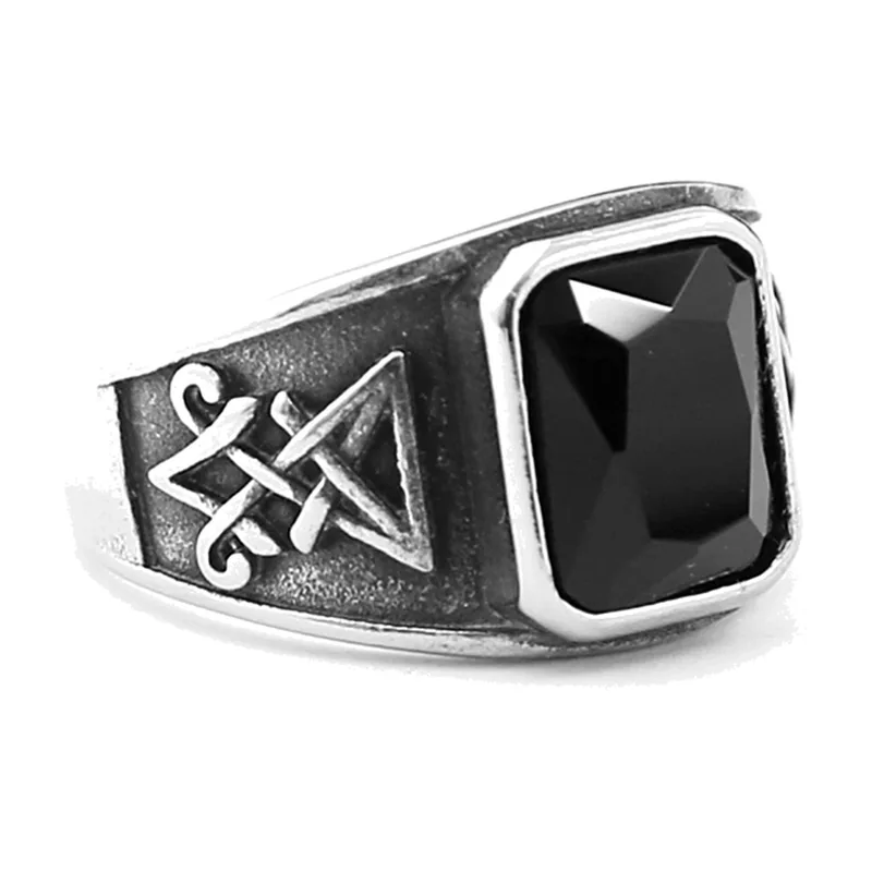 Lucifer Siegelring im Gothic-Stil mit schwarzem Stein, Edelstahl