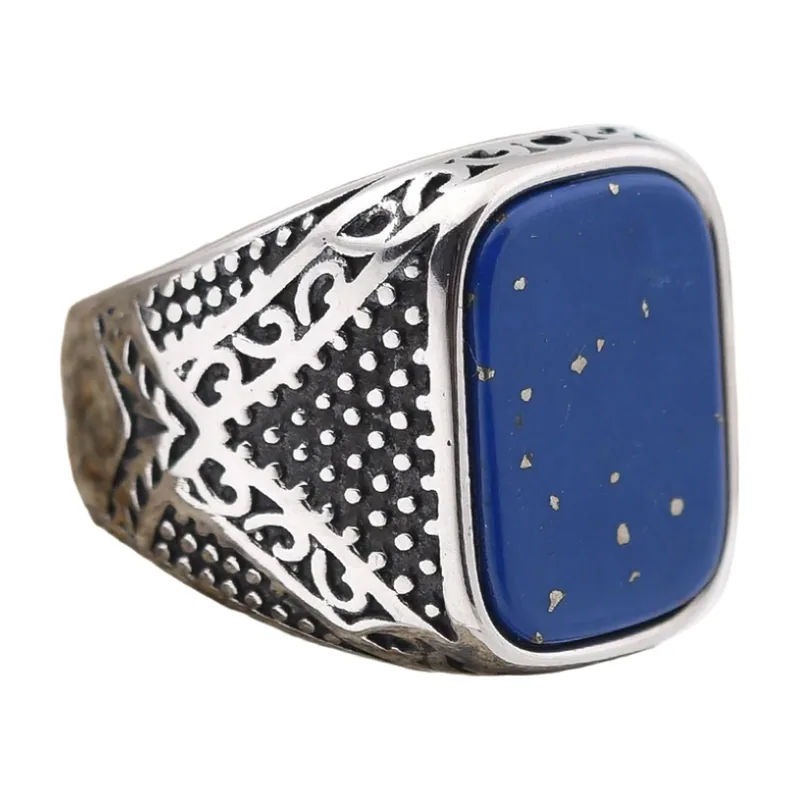 Herren Siegelring mit blauem Onyx-Stein, Edelstahl