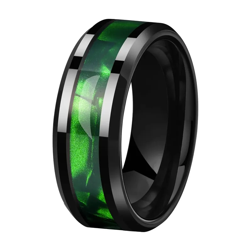 Schwarzer Herrenring mit Abalone-Inlay, Edelstahl