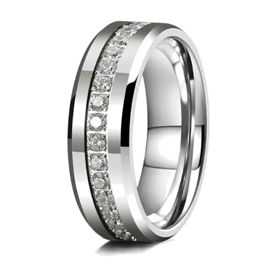 Anello a Fascia con Zirconia Trasparenti, Acciaio Inossidabile