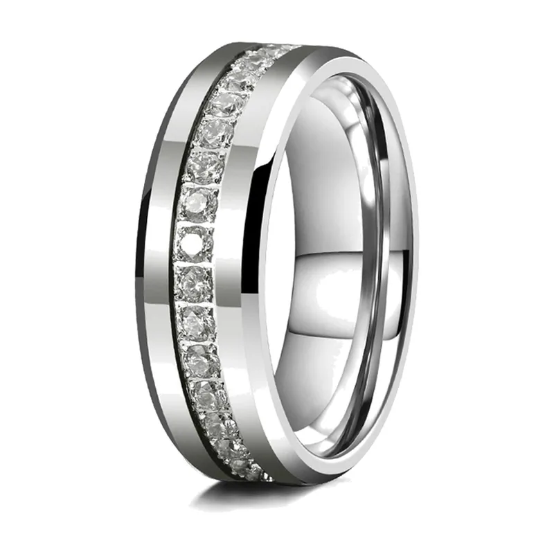 Anillo de Banda con Circonitas Transparentes, Acero Inoxidable