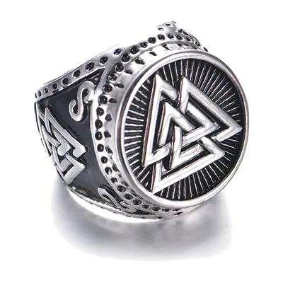Anillo Sello con Símbolo Valknut, Diseño de Nudo Nórdico, Acero Inoxidable