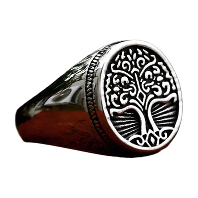 Anillo Sello Árbol de la Vida Yggdrasil, Acero Inoxidable