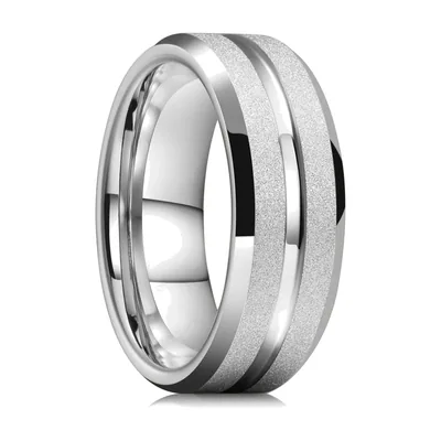 Anillo de Banda Cepillado con Detalles Pulidos, Acero Inoxidable