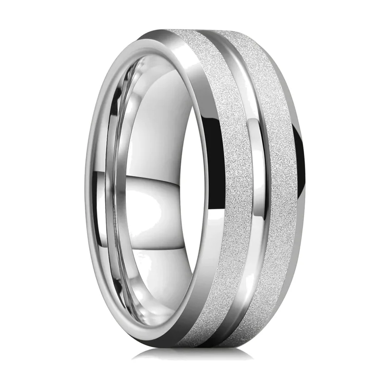 Anello a Fascia Satinato con Dettagli Lucidi, Acciaio Inox