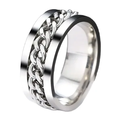 Rotating Chain Link Spinner Ring, Stainless Steel