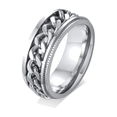 Cuban Chain Link Spinner Ring, 316L Stainless Steel