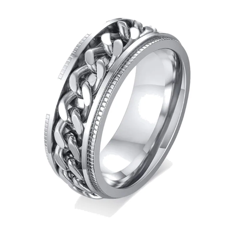 Herren Spinner-Ring mit kubanischer Kette, Edelstahl 316L