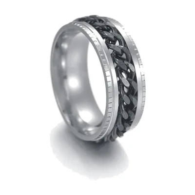 Rotating Chain Link Spinner Ring, 316L Stainless Steel