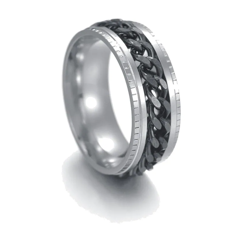 Rotating Chain Link Spinner Ring, 316L Stainless Steel