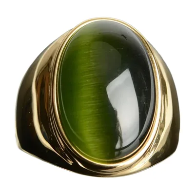 Anello Siginetto con pietra occhio di gatto verde, acciaio inossidabile