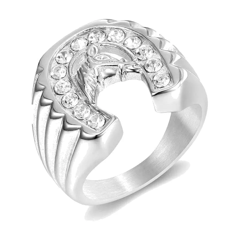 Anello Sigillo con Ferro di Cavallo e Zirconia, Acciaio Inox