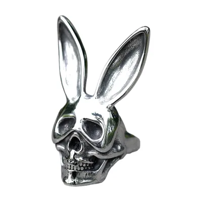 Hasenschädel Gothic Statement Ring für Herren, Edelstahl