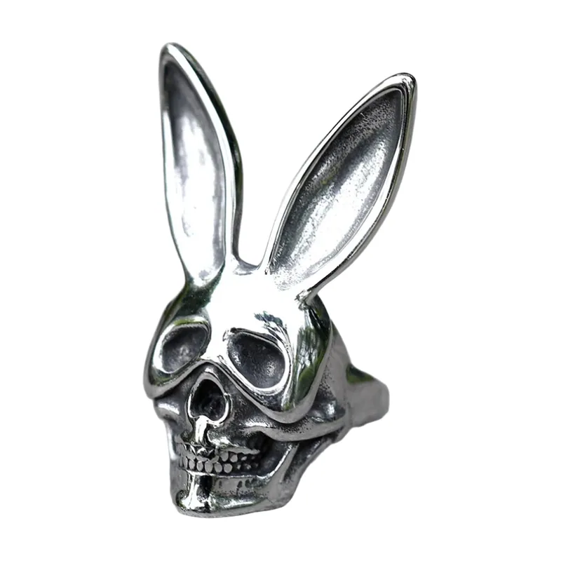 Hasenschädel Gothic Statement Ring für Herren, Edelstahl
