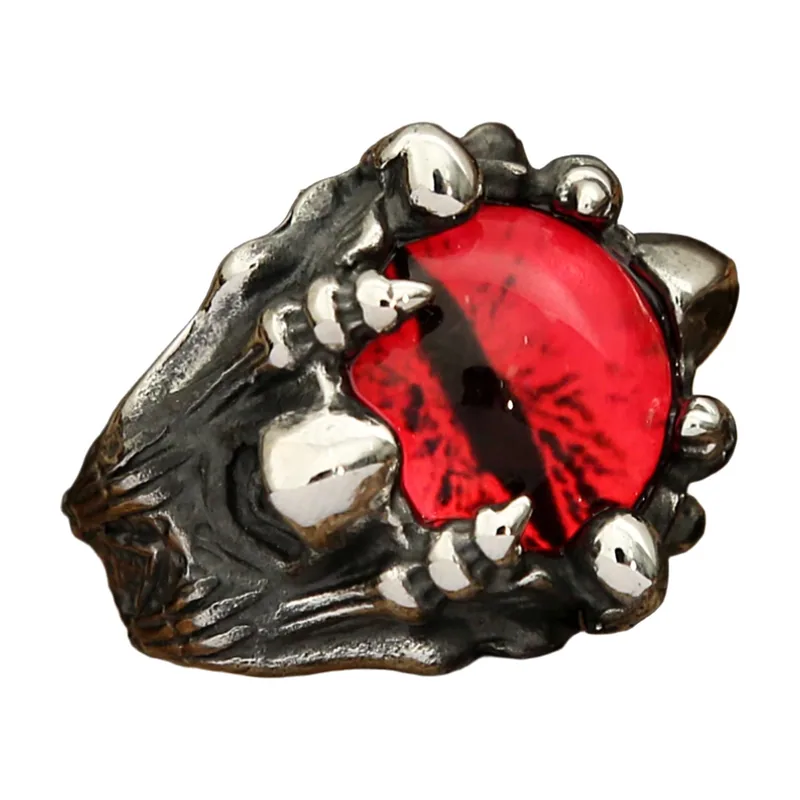 Drachenkrallen-Ring mit rotem Auge, Edelstahl