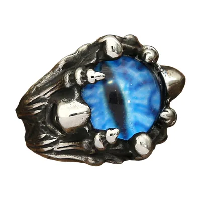 Anillo de Garra de Dragón con Piedra Ojo Azul, Acero Inoxidable