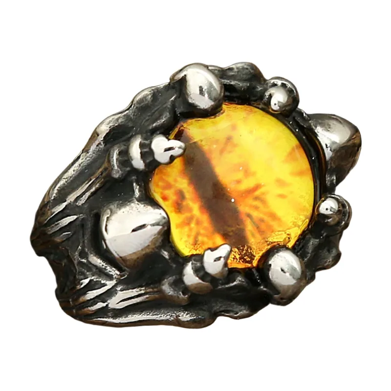 Drachenklaue Ring mit gelbem Stein, Edelstahl
