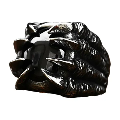 Drachenkrallen-Ring mit schwarzem Stein, Edelstahl