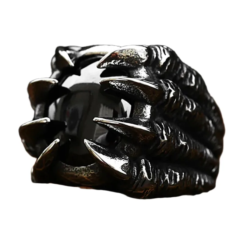 Drachenkrallen-Ring mit schwarzem Stein, Edelstahl