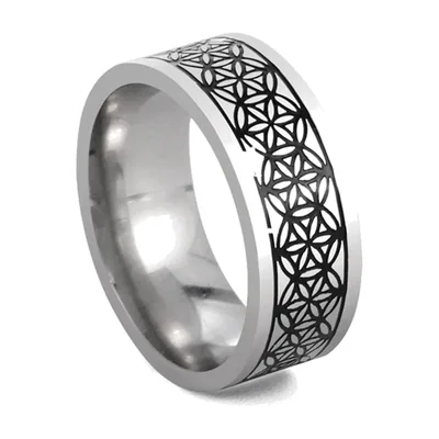 Anillo Flor de la Vida Motivo Geométrico, Acero Inoxidable