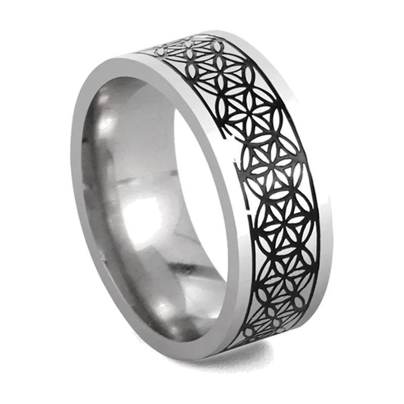 Blume des Lebens Geometrischer Ring für Herren, Edelstahl