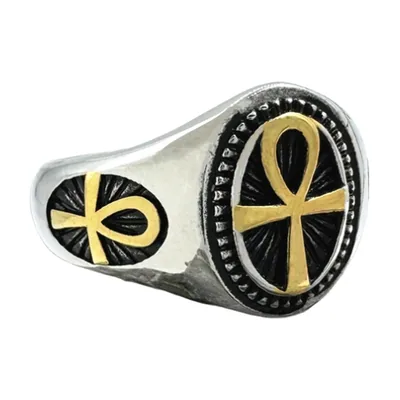 Ankh Siegelring mit Goldfarbenen Akzenten, Edelstahl