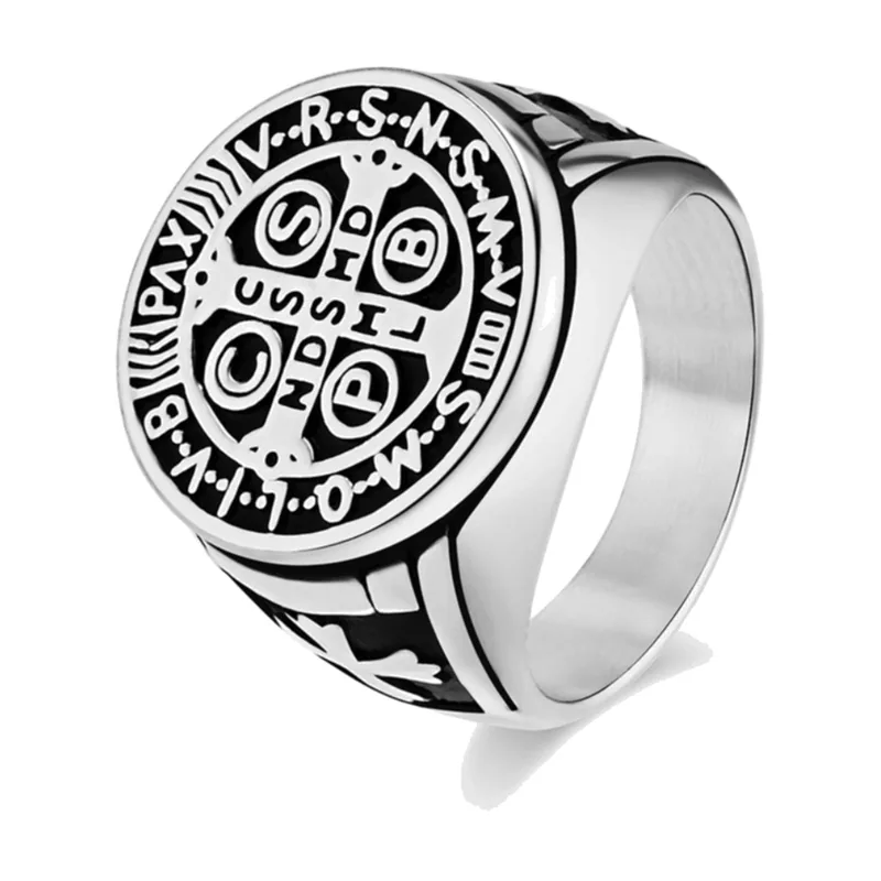 Anillo Sello de Símbolos Geométricos, Acero Inoxidable