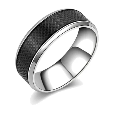 Anillo Geométrico con Incrustación Negra, Acero Inoxidable